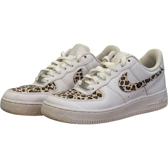 NIKE Air Force 1 Custom White Leopard‎ Print Sneakers Size 7 - Picture 2 of 8